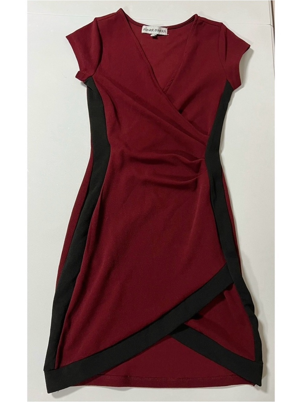 Almost Famous Red Burgundy Black Short Sleeve Bodycon Dress Size S ♥️🖤✨ #dress